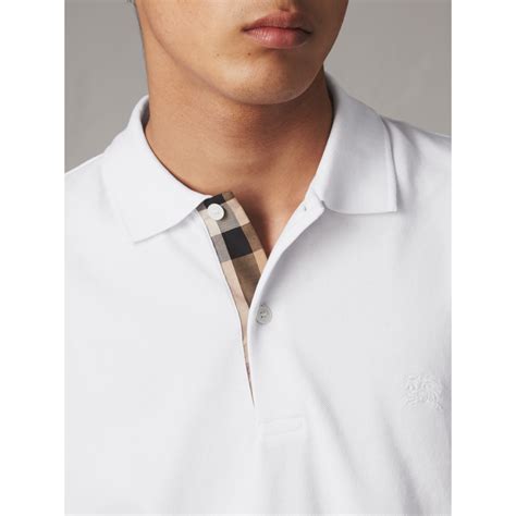 burberry polo shirt with placket in check design|Check Collar Cotton Polo Shirt in White .